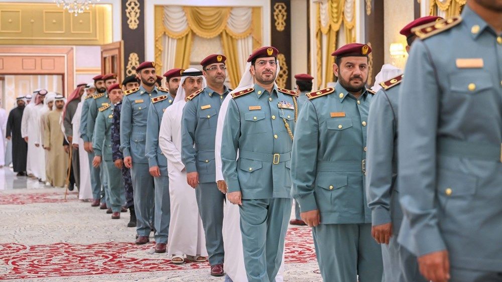 حميد بن راشد يتقبل تعازي سعود بن صقر والشيوخ في وفاة الشيخ سعيد بن راشد النعيمي