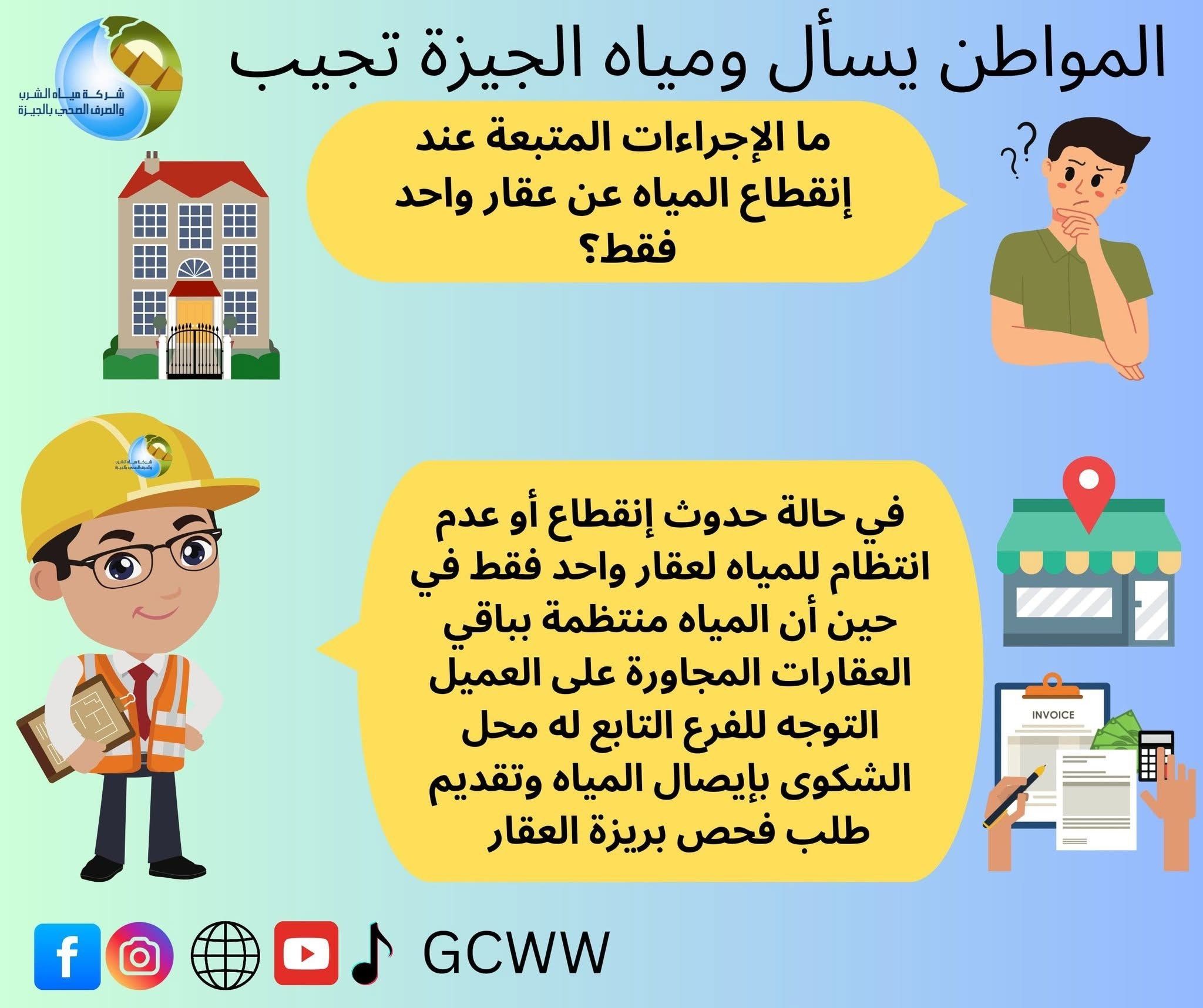 ما الإجراءات المتبعة عند انقطاع المياه عن عقار واحد فقط؟ شركة الجيزة تجيب