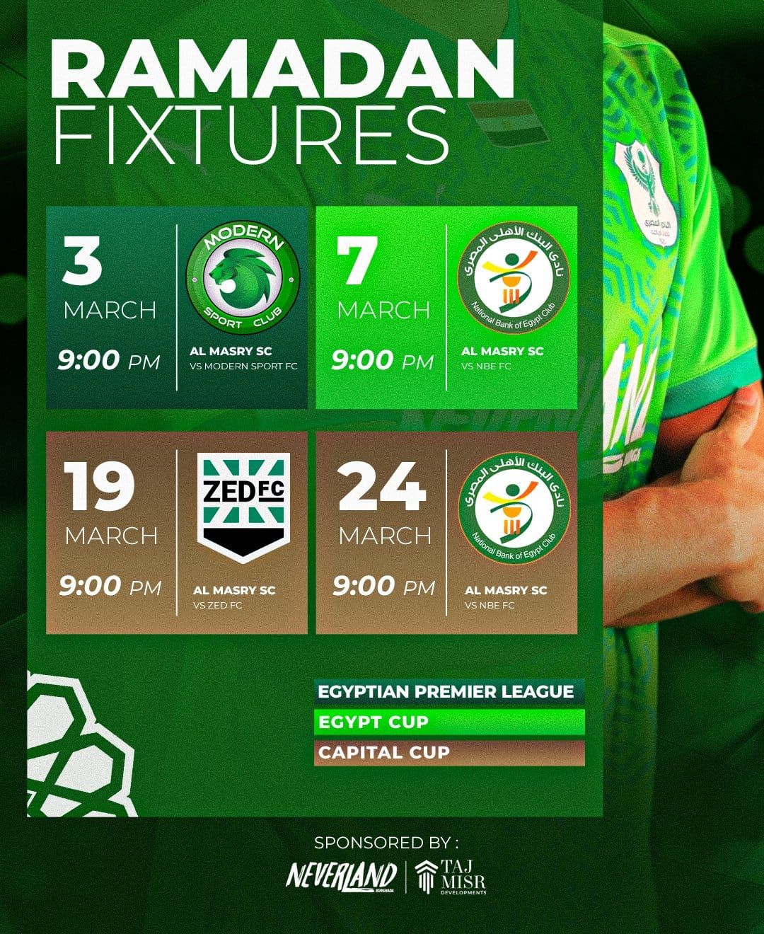 4 مواجهات قوية تنتظر المصري فى 3 بطولات بشهر رمضان.. إنفوجراف