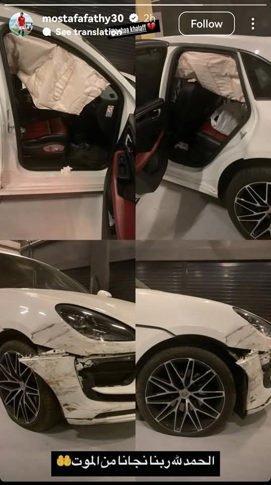 مصطفى فتحى ينجو من الموت بعد تعرضه لحادث سير وتهشم سيارته