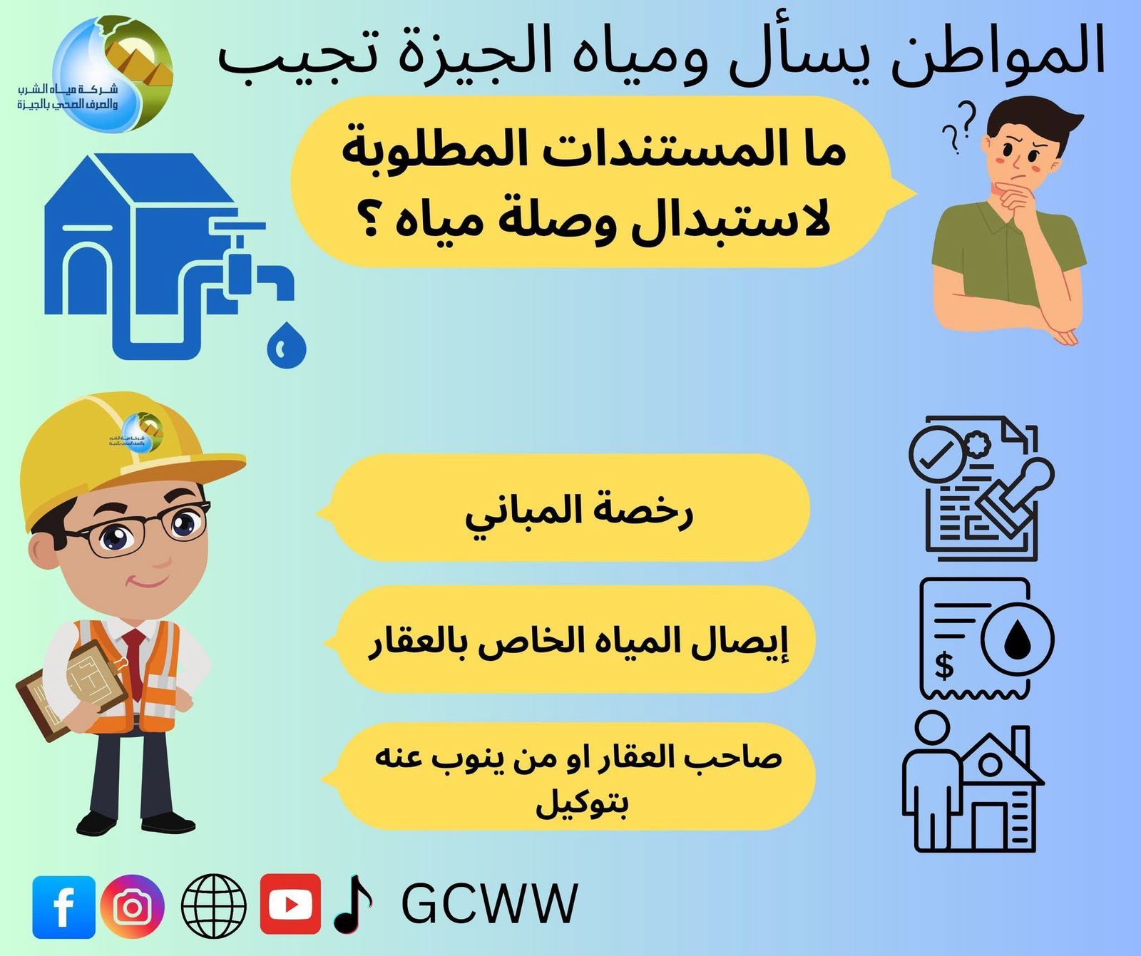 ما المستندات المطلوبة لاستبدال وصلة مياه؟ شركة الجيزة تجيب
