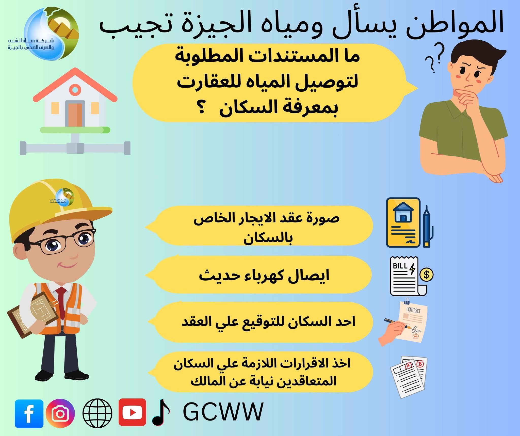 ما المستندات المطلوبة لتوصيل المياه للعقارات بمعرفة السكان؟ شركة الجيزة تجيب