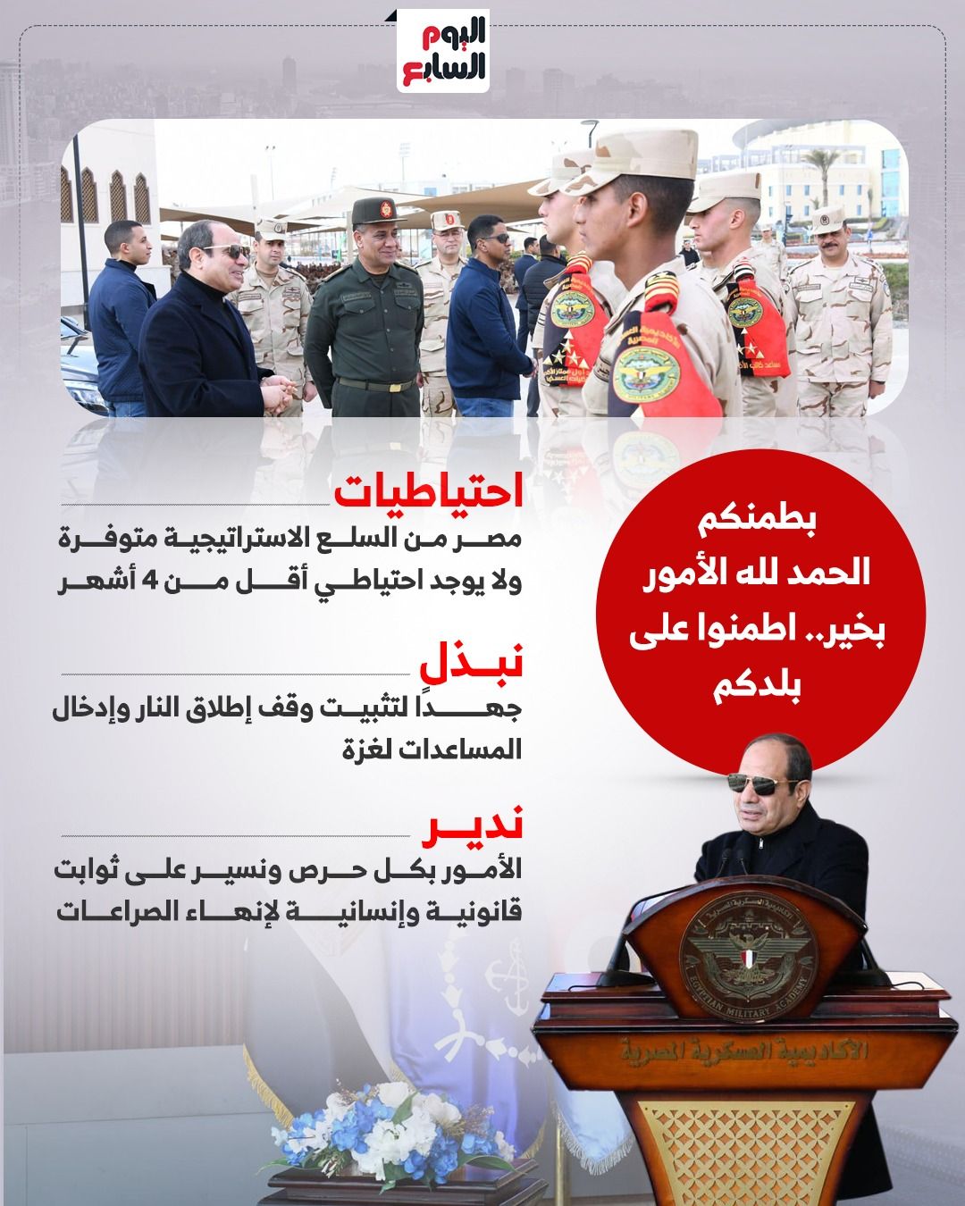 كل التحية لشعب مصر.. رسائل الرئيس السيسى خلال تفقده الأكاديمية العسكرية المصرية (إنفوجراف)