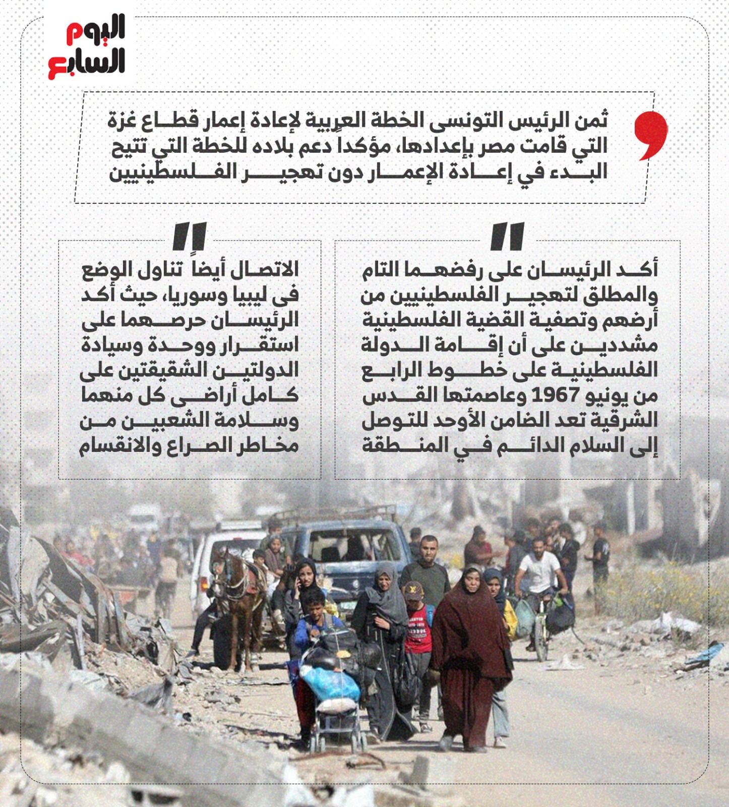 الرئيس السيسى ونظيره التونسى يؤكدان رفضهما التام لتهجير الفلسطينيين من أرضهم (إنفوجراف)