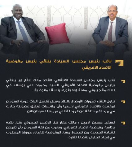 "عقار" يبحث مع الرئيس الجيبوتى عودة السودان لمنظمتى الإيجاد والاتحاد الأفريقى