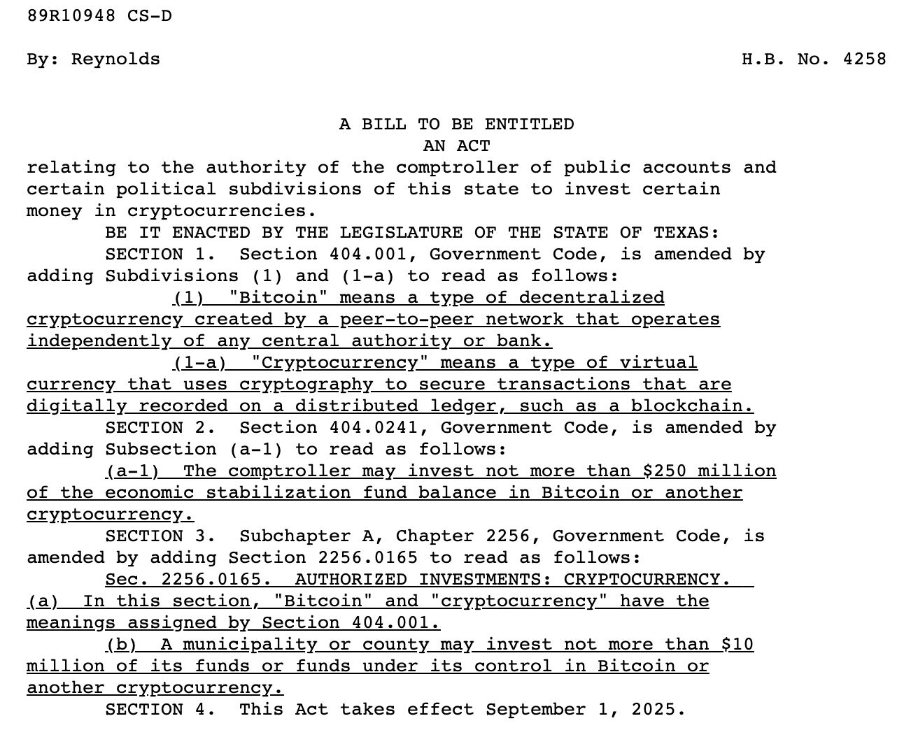 مشرّع في تكساس يسعى لتحديد سقف مشتريات الولاية المقترحة من البيتكوين عند 250 مليون دولار