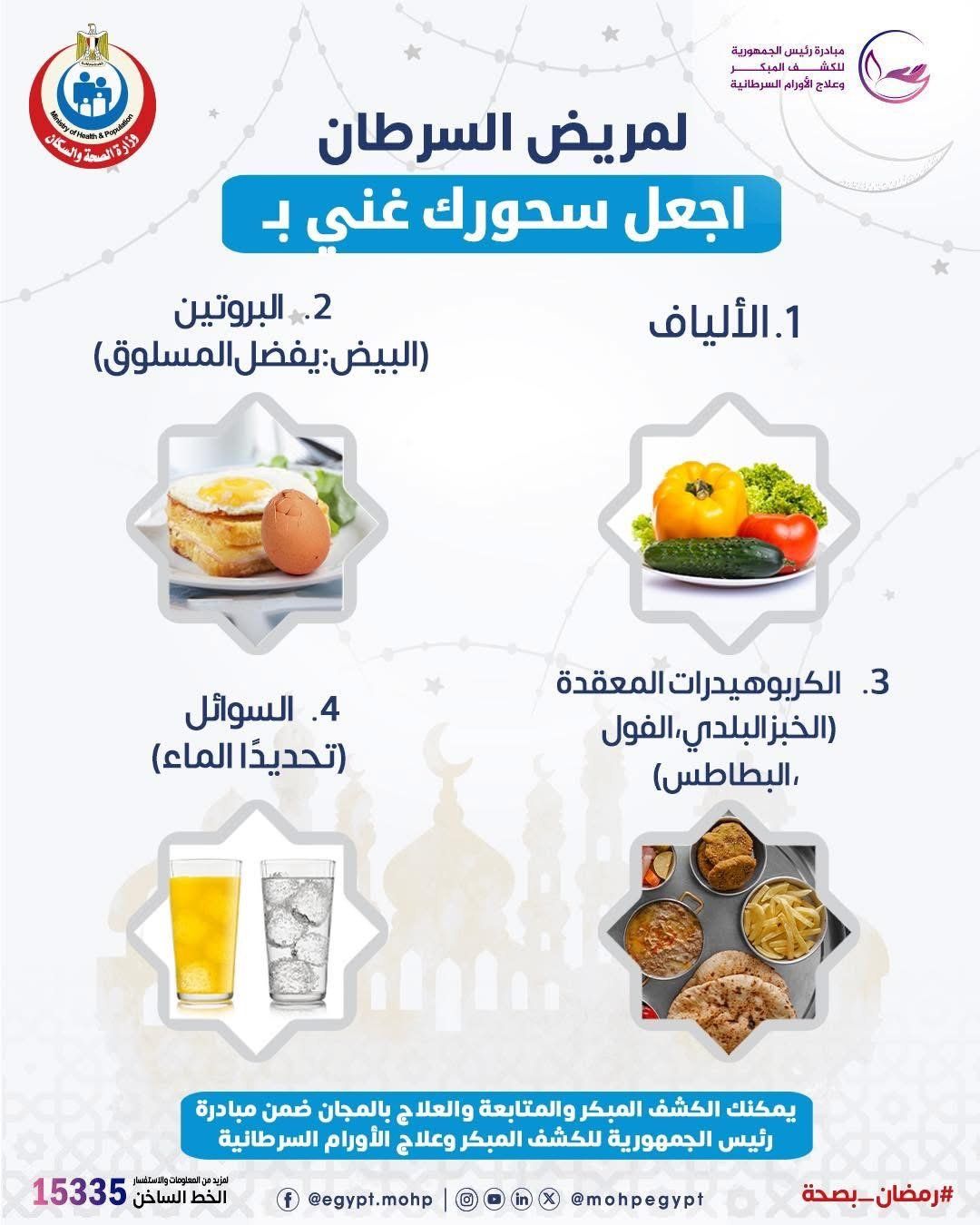 وزارة الصحة توجه رسائل هامة لمرضى السرطان حول السحور الصحى