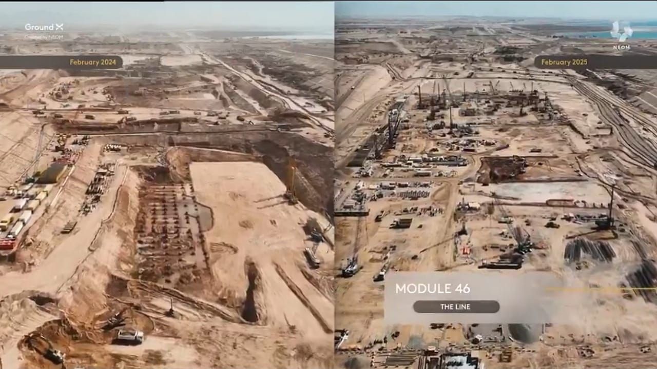 لقطات جوية ترصد تقدم أعمال الحفر وبناء الأساسات في ذا لاين .. فيديو