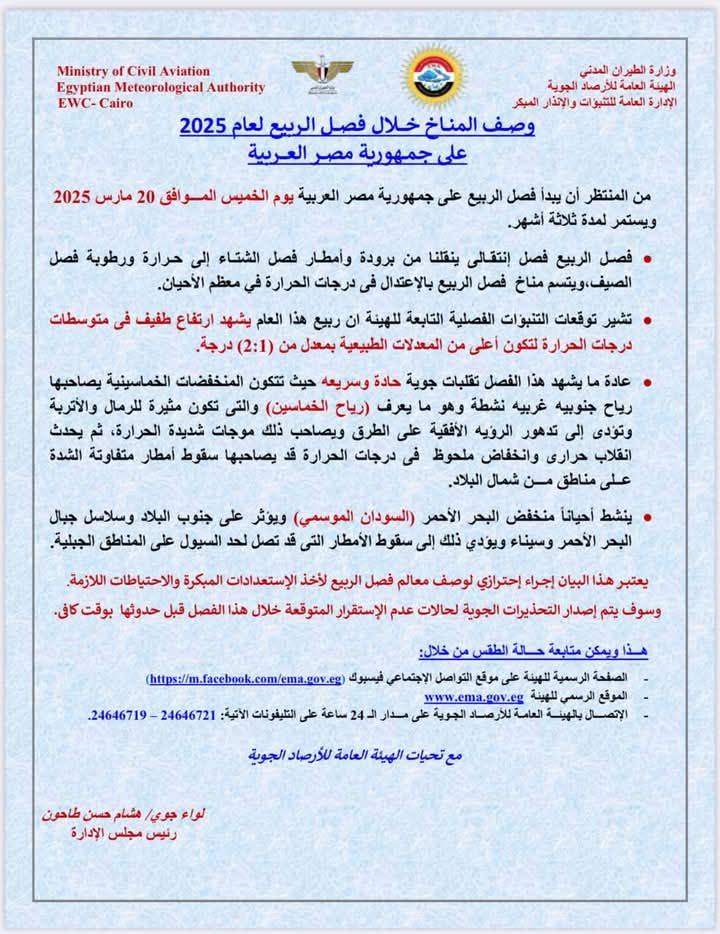 مفاجأة .. الأرصاد تكشف ملامح الطقس خلال فصل الربيع 2025