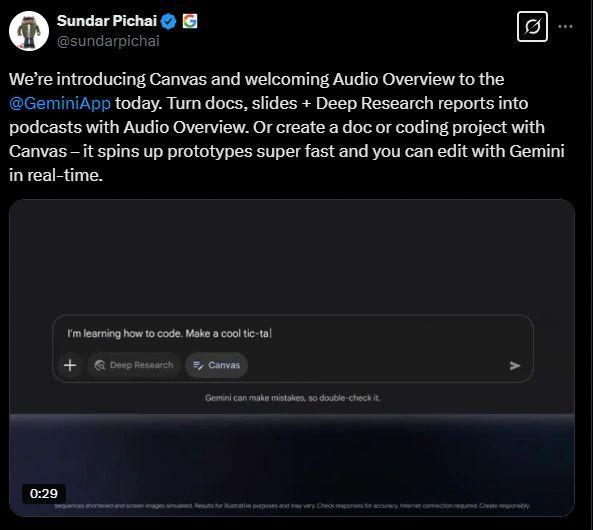 تكنولوجيا: جوجل تكشف عن ميزة “Canvas” الجديدة لتطوير الأكواد داخل Gemini