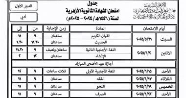 قطاع المعاهد الأزهرية يعلن جدول امتحانات الثانوية.. تبدأ 29 مايو 2025