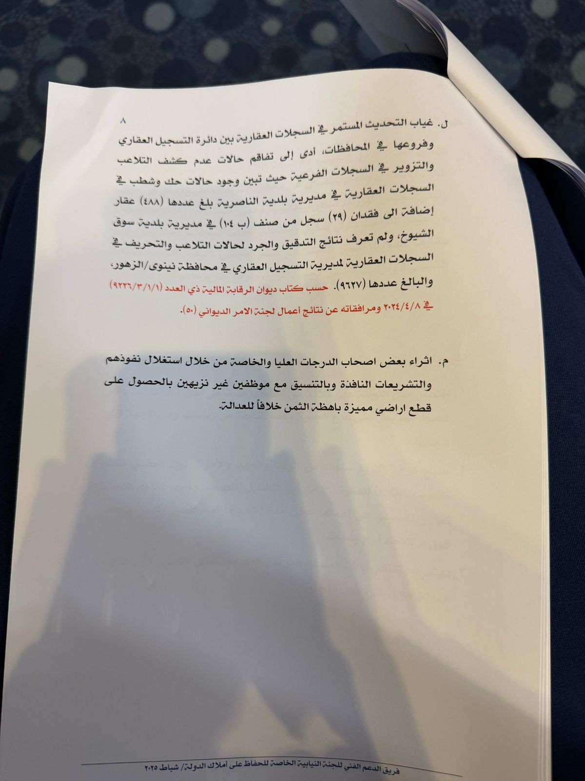 تقرير لجنة الحفاظ على املاك الدولة (وثائق)