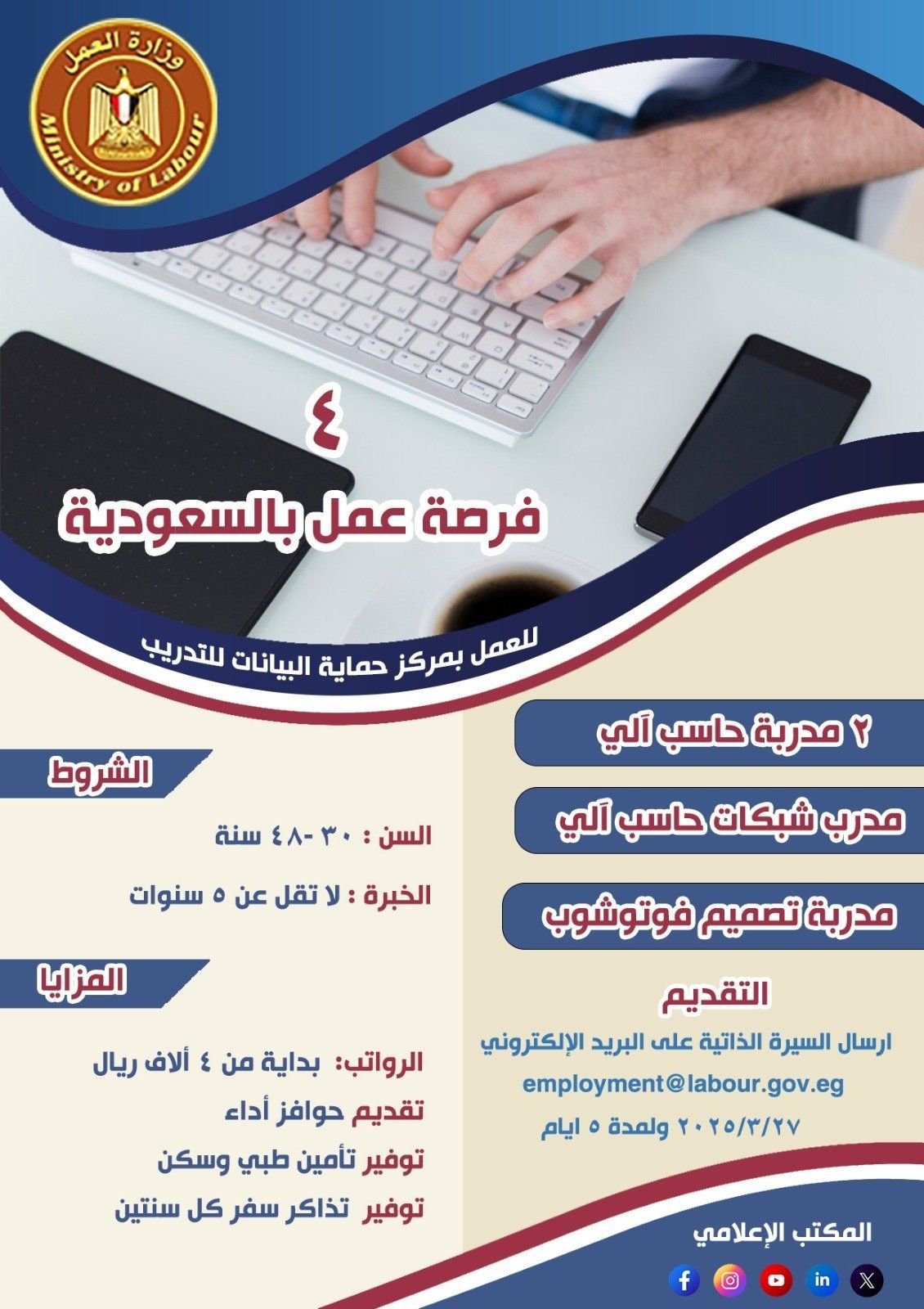 وزير العمل يُعلن عن وظائف بالسعودية براتب شهرى يبدأ من 50 ألف جنيه