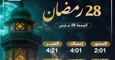 موعد الإفطار وعدد ساعات الصيام فى اليوم الـ28 من شهر رمضان 2025