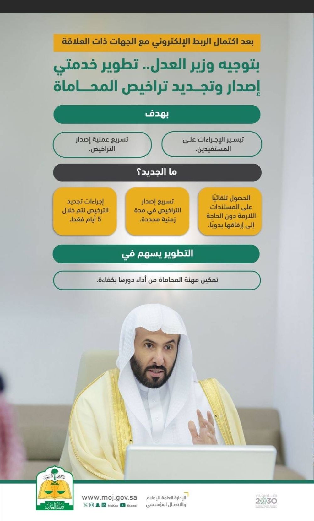 تطوير خدمتي إصدار وتجديد تراخيص المحاماة