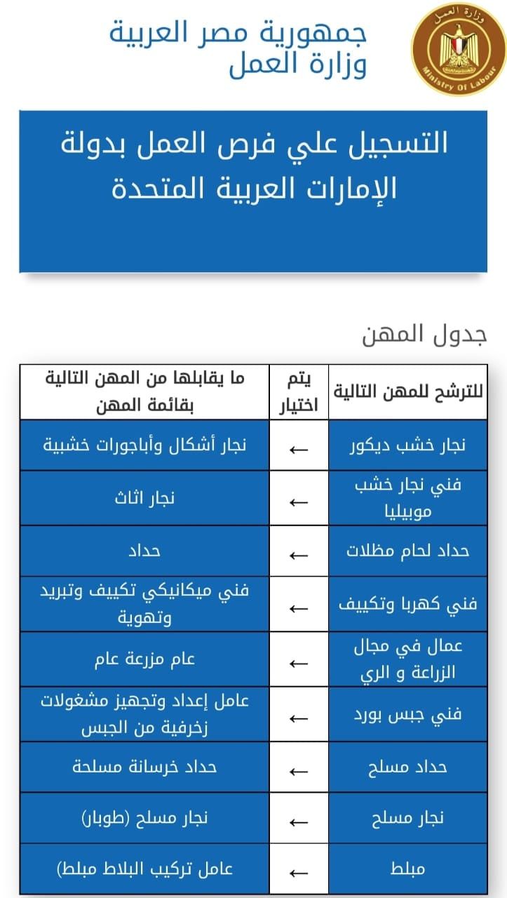 وزير العمل يعلن عن 300 فرصة عمل فى شركة بالإمارات برواتب 1800درهم