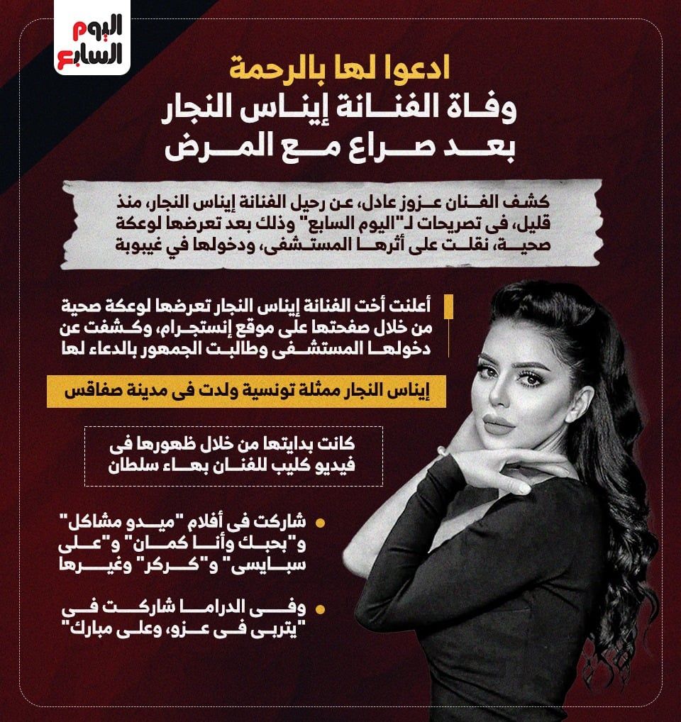 وداعا إيناس النجار.. رحلة فنية قصيرة بعد صراع مع المرض.. إنفوجراف