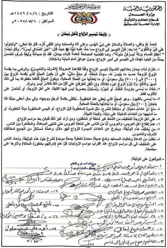 فرصة لشباب اليمن محافظه تقوم بتحديد المهور بهذا المبلغ لتيسير الزواج!