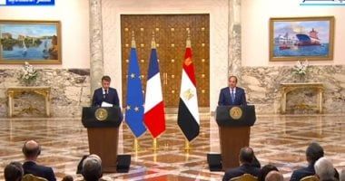 نص كلمة الرئيس السيسى بالمؤتمر الصحفى مع ماكرون: نرفض تهجير الفلسطينيين