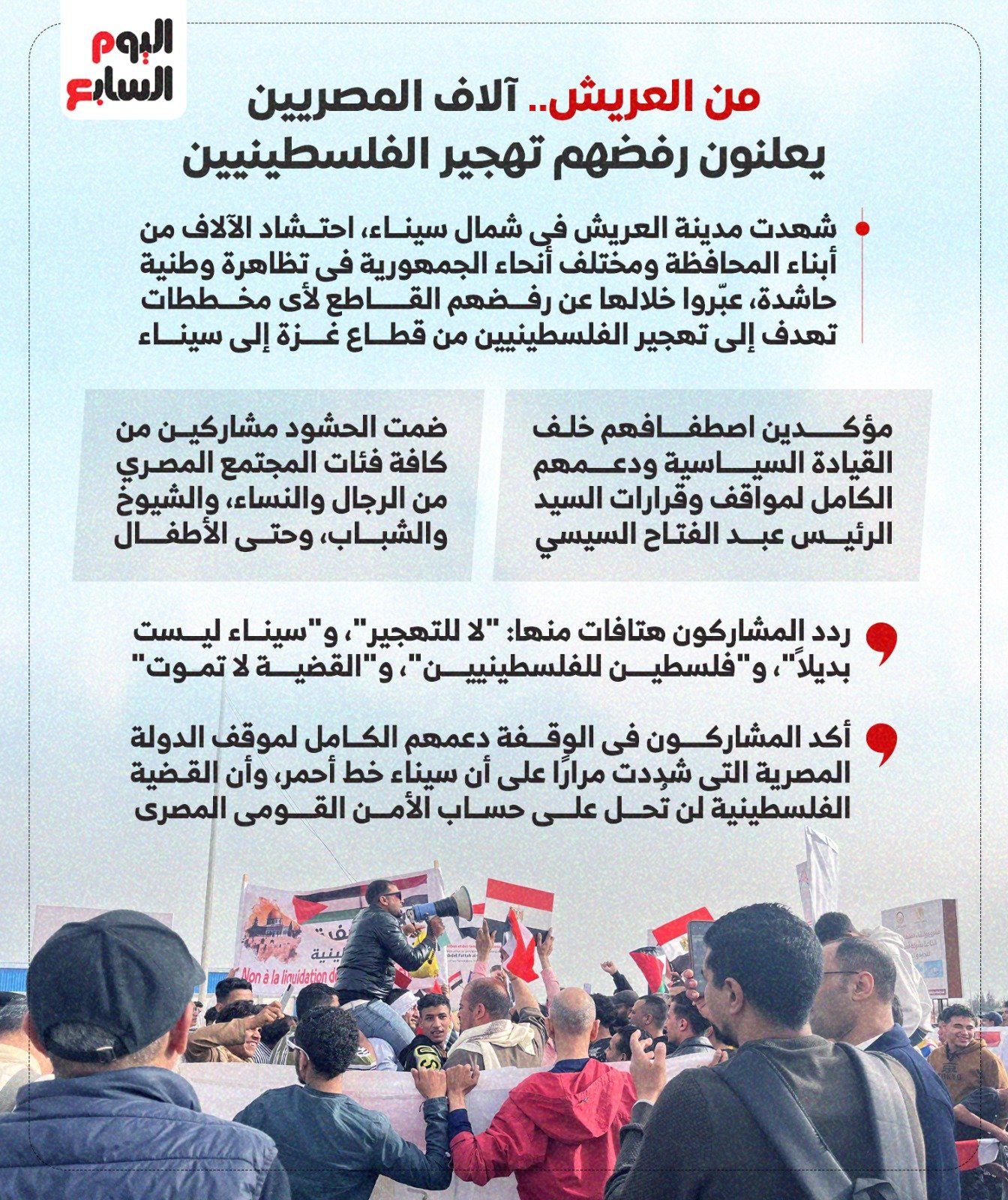 من العريش.. آلاف المصريين يعلنون رفضهم تهجير الفلسطينيين (إنفوجراف)