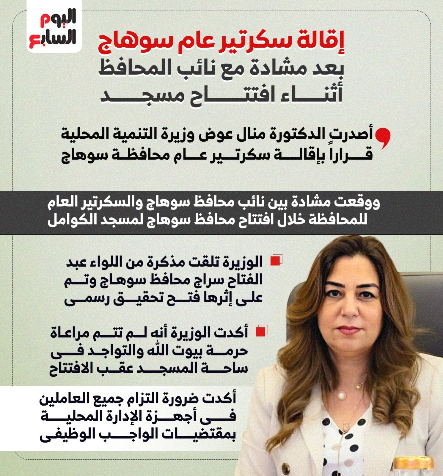 إقالة سكرتير عام سوهاج بعد مشادة مع نائب المحافظ أثناء افتتاح مسجد (إنفوجراف)