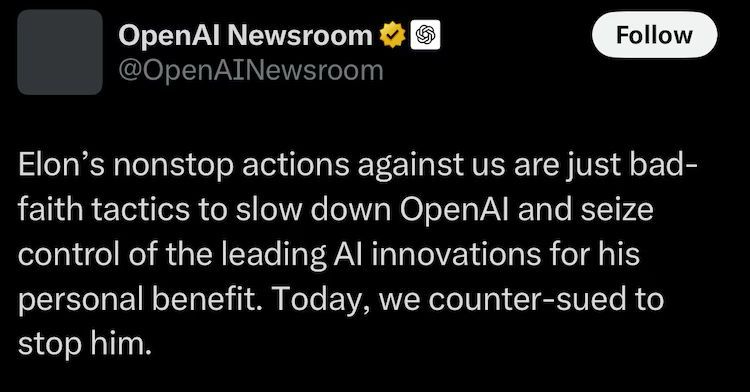 تكنولوجيا: OpenAI ترد قضائيًا على إيلون ماسك وتتهمه بالمضايقة ومحاولة السيطرة