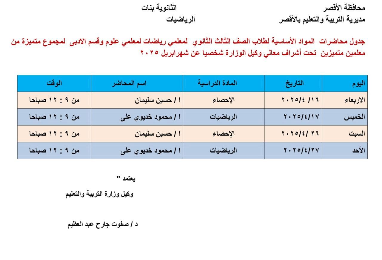 تعليم الأقصر تعلن عن مراجعات لطلبة الثانوية العامة.. اعرف التفاصيل