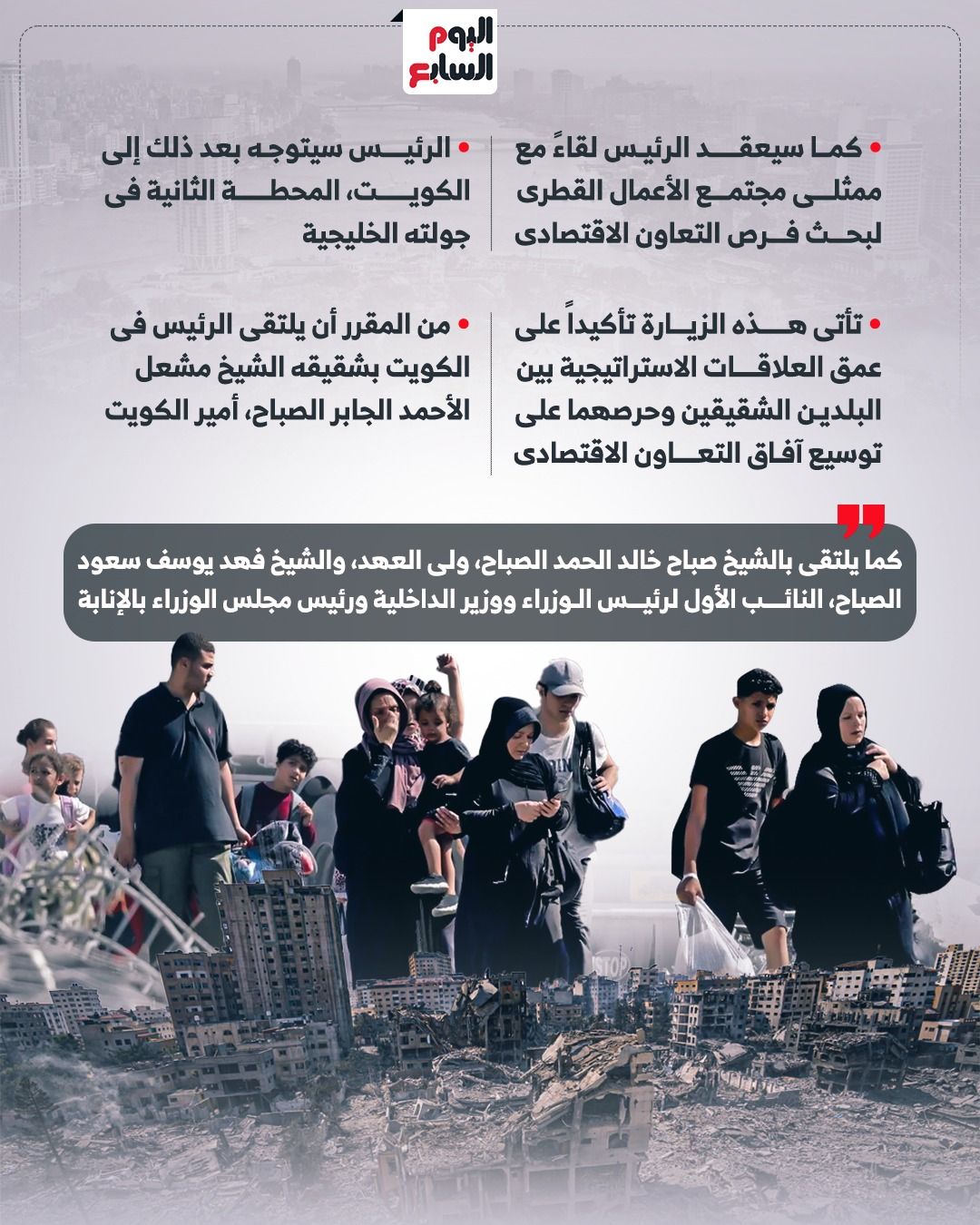 الرئيس السيسى يبدأ اليوم جولة خليجية تشمل قطر والكويت (إنفوجراف)