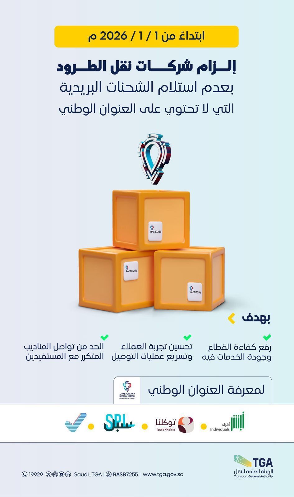 النقل تُعلن موعد منع استلام الشحنات البريدية دون العنوان الوطني