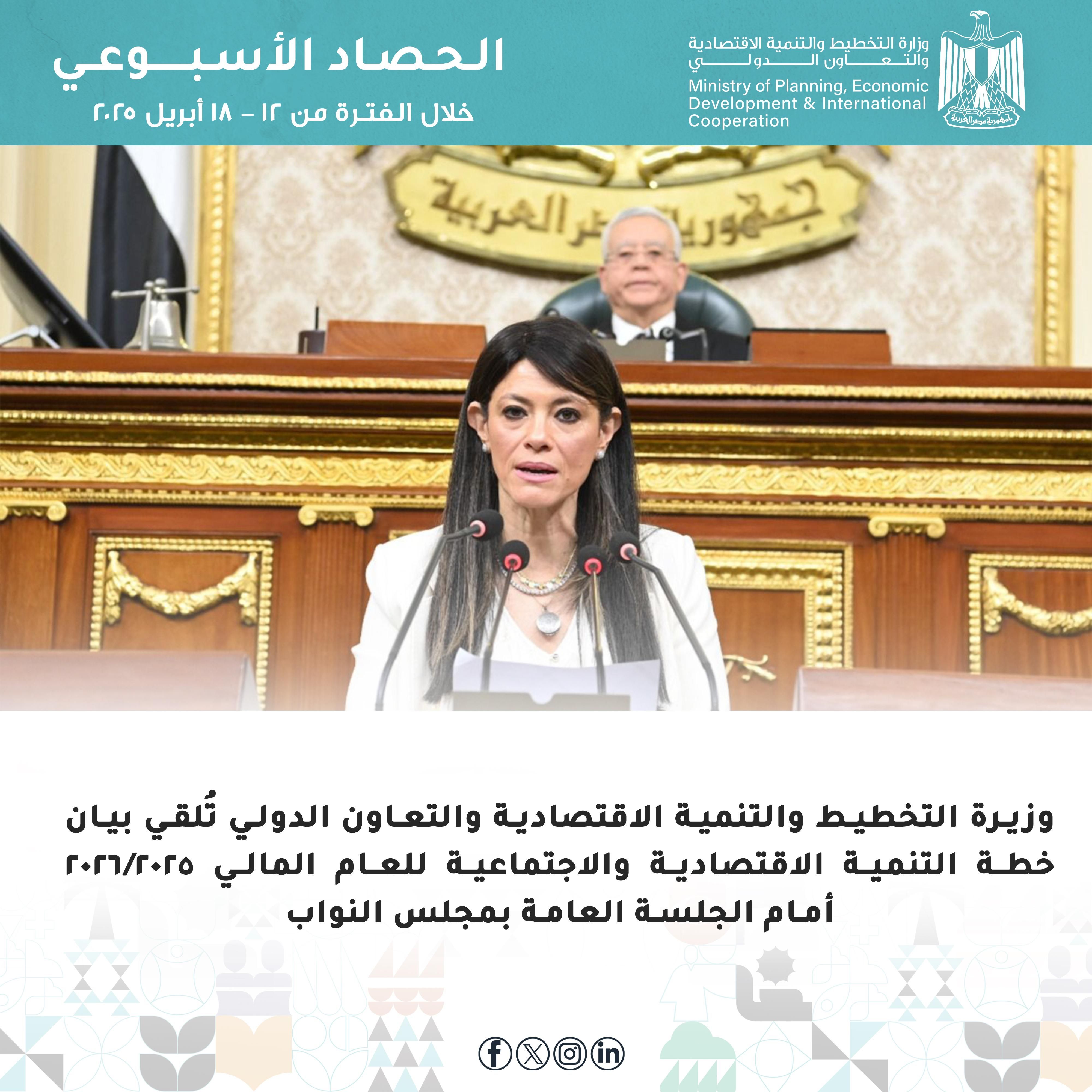 حصاد التخطيط فى أسبوع.. عرض خطة التنمية الاقتصادية والاجتماعية على مجلس النواب