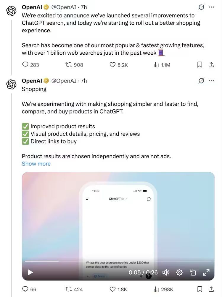 تكنولوجيا: أوبن أى آى تطلق ميزة التسوق عبر شات جى بى تى مع تحسينات البحث
