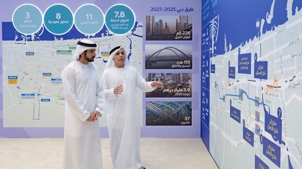 حمدان بن محمد يطلع على سير العمل في عدد من محاور الطرق الاستراتيجية