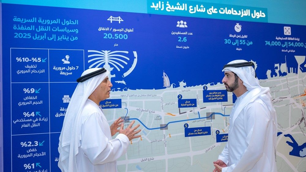 حمدان بن محمد يطلع على سير العمل في عدد من محاور الطرق الاستراتيجية