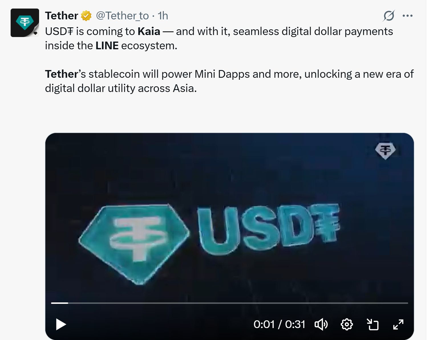 تيثر تُطلق USD₮ على شبكة Kaia لتصل إلى 196 مليون مستخدم لتطبيق LINE