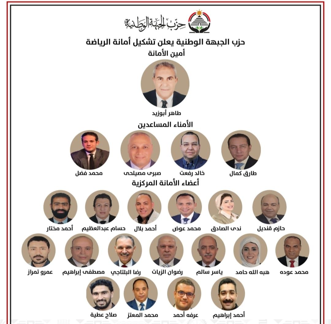 ‎حزب الجبهة الوطنية يعلن تشكيل أمانة الرياضة برئاسة طاهر أبوزيد