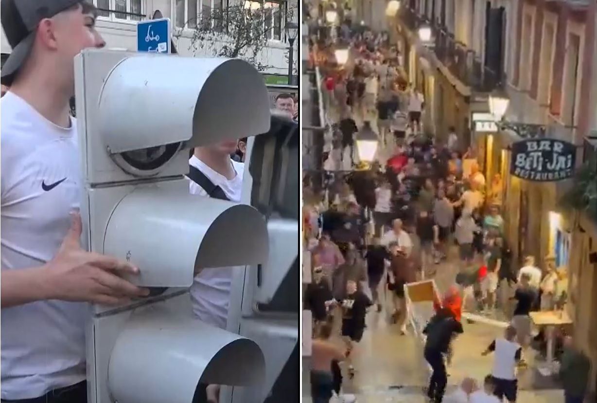 الامارات | حطموا إشارات المرور.. الجمهور الإنجليزي يتبادل اللكمات في شوارع إسبانيا (فيديو)