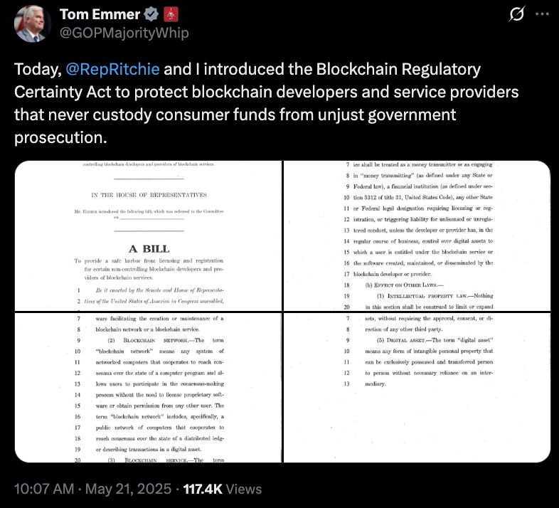 عضو في الكونغرس الأمريكي يُعيد طرح مشروع قانون البلوكشين وسط تصاعد الانتقادات لعلاقات ترامب بالكريبتو