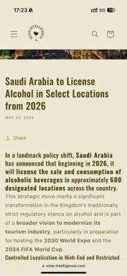 السعودية ستُرَخّص بيع الكحول في مواقع محددة ابتداءً من عام 2026
