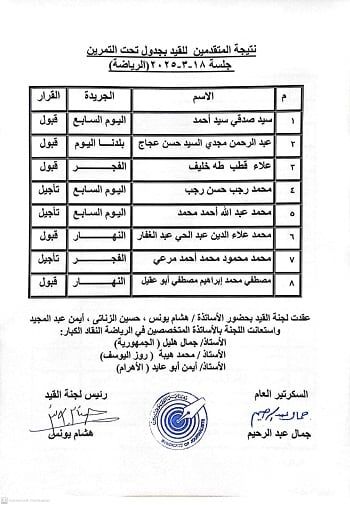 ننشر نتيجة القيد لجدول تحت التمرين بنقابة الصحفيين