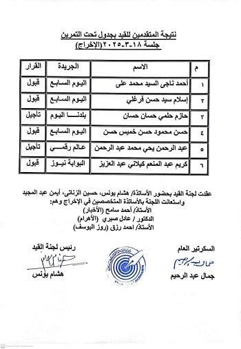 ننشر نتيجة القيد لجدول تحت التمرين بنقابة الصحفيين