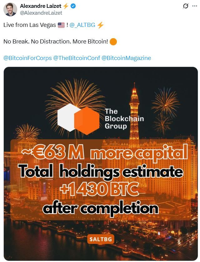 شركة Blockchain Group الفرنسية تعتزم شراء 590 بيتكوين بعد بيع سندات بقيمة 72 مليون دولار