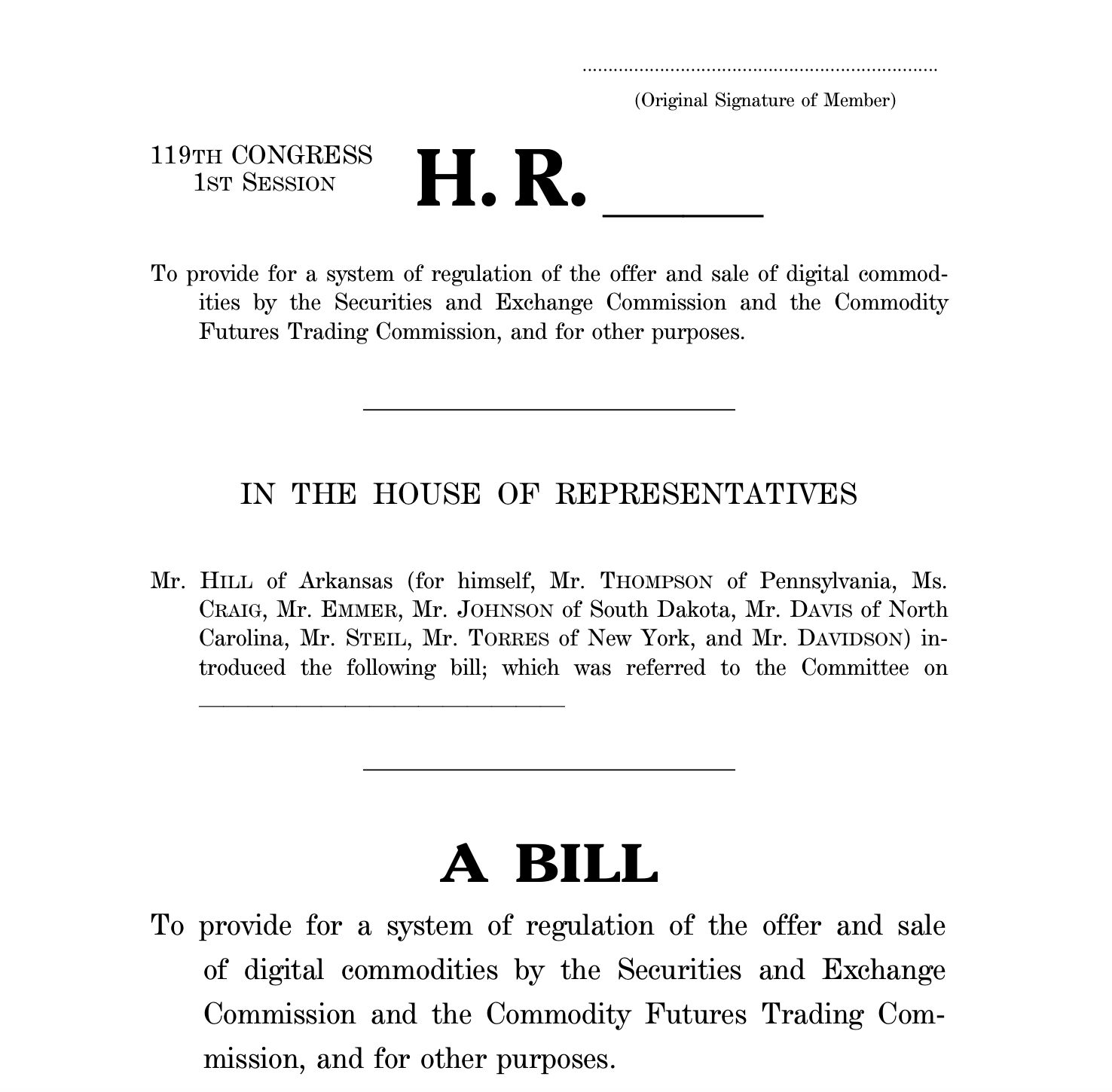 نواب أمريكيون يطرحون إطارًا تنظيميًا ثنائي الحزب للأصول الرقمية