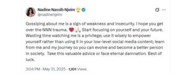 بعد تعرضها للنميمة .. نادين نسيب نجيم بتصريح صارم