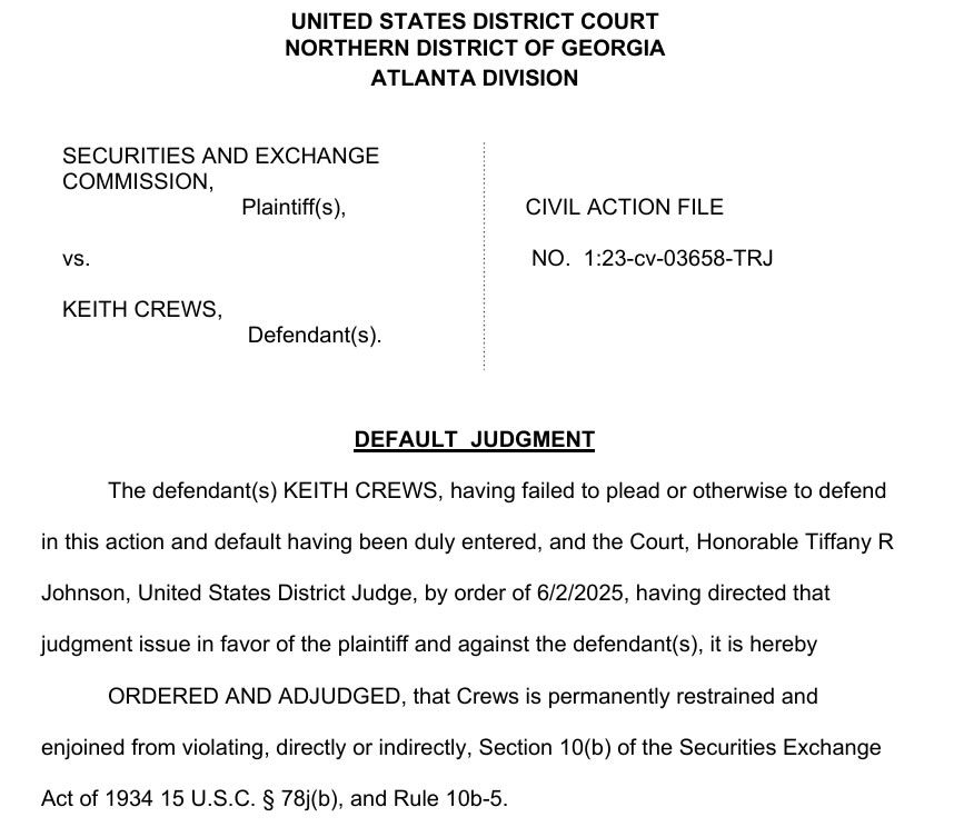 هيئة SEC تكسب حكمًا قضائيًا بقيمة 1.1 مليون دولار 