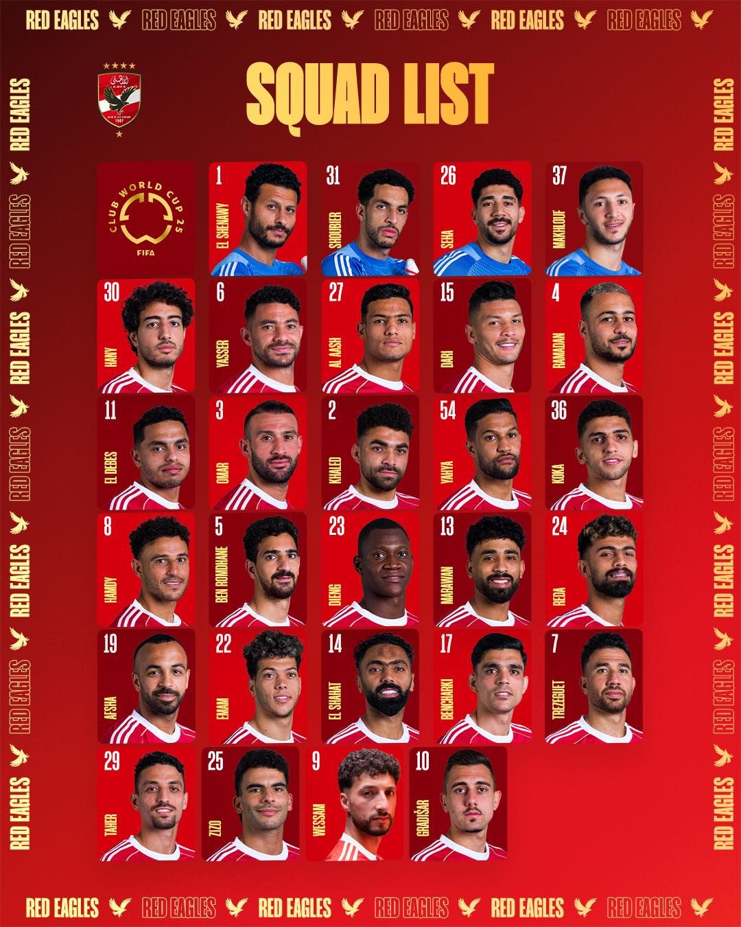 الأهلي يعلن قائمة كأس العالم للأندية بأرقام قمصان اللاعبين