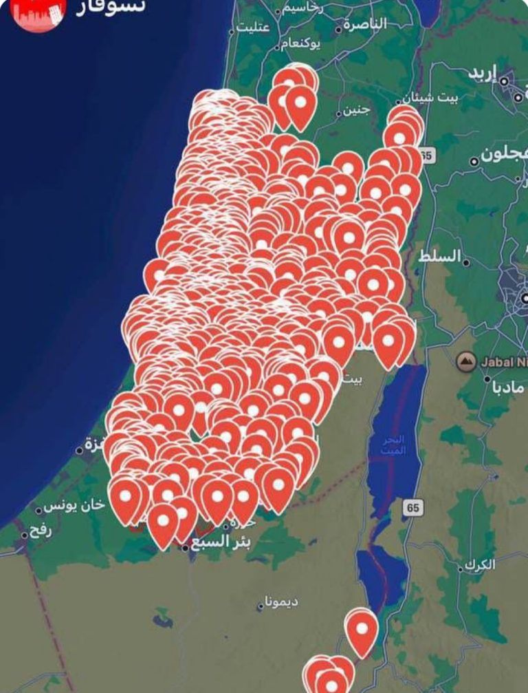 إنذار شامل لأول مرة في تاريخ الاحتلال.. الخريطة حمراء بالكامل وانفجارات جديدة في تل أبيب