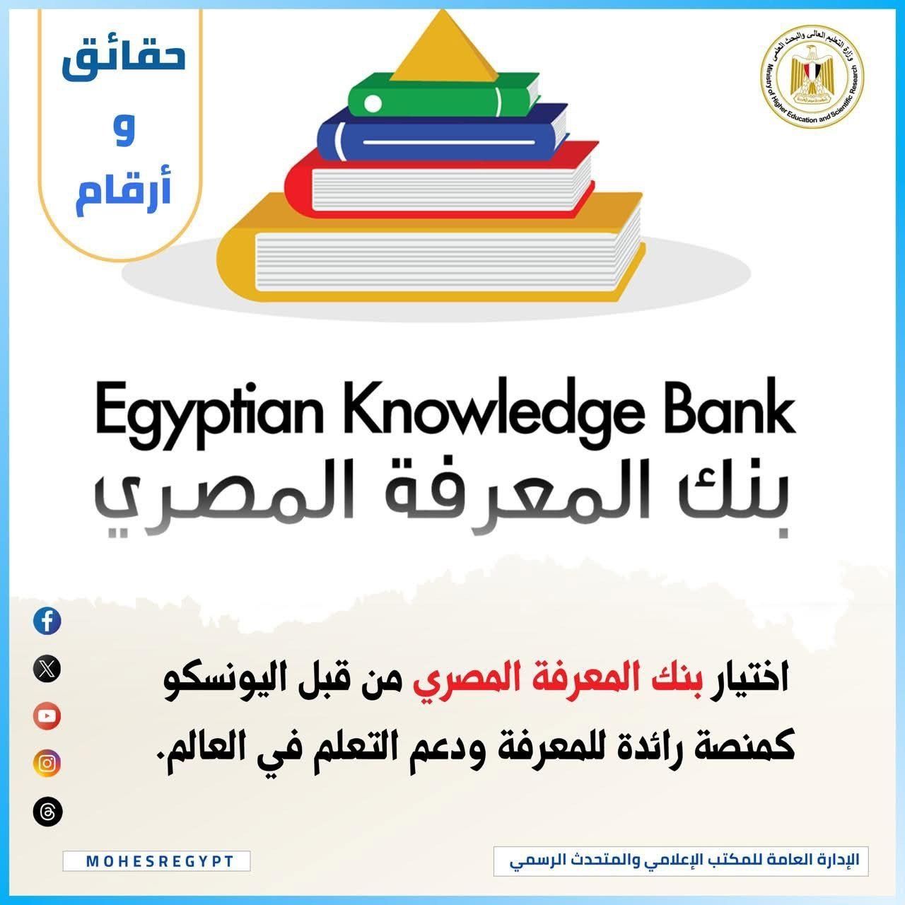 التعليم العالى: اليونسكو تختار بنك المعرفة المصري منصة رائدة عالميًّا