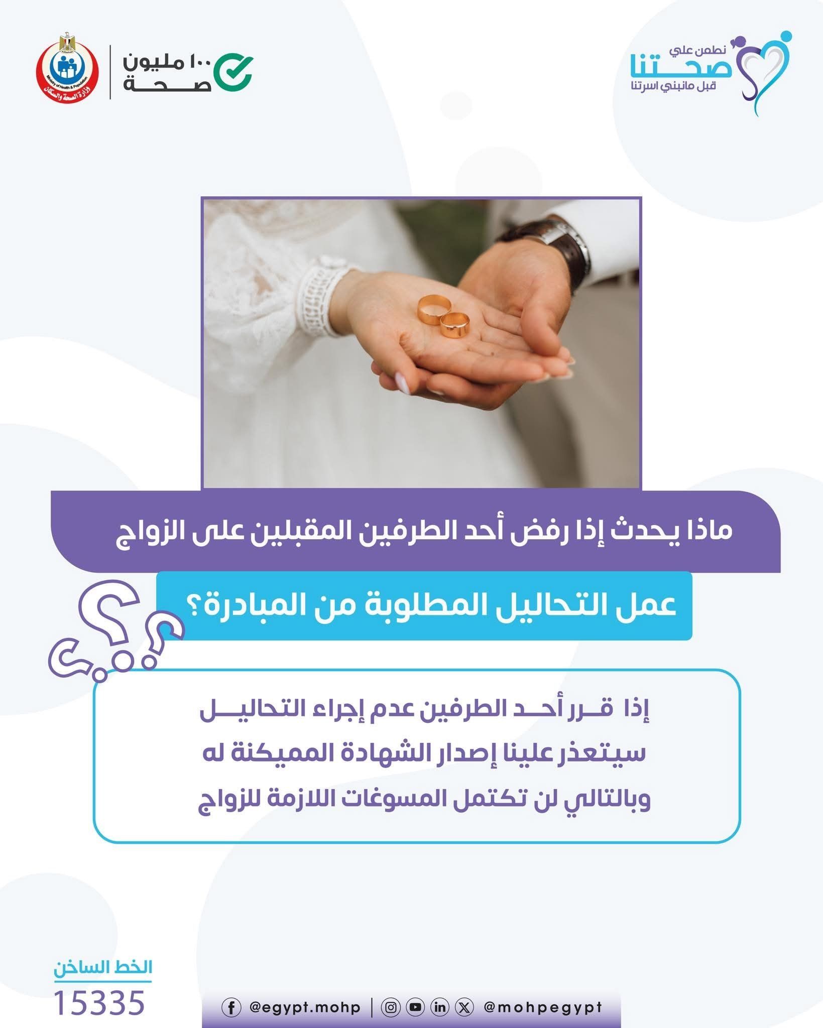 ماذا يحدث إذا رفض أحد الطرفين المقبلين على الزواج عمل التحاليل المطلوبة؟