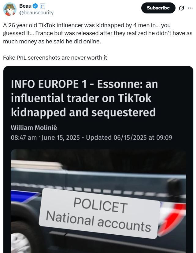 إطلاق سراح متداول عملات رقمية على تيك توك بعد أن اكتشف خاطفوه أنه مفلس