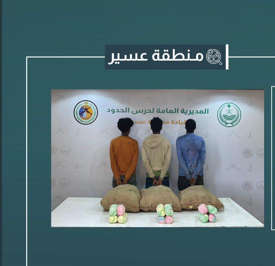 القبض على 3 مخالفين لتهريبهم 75 كيلو قات في عسير